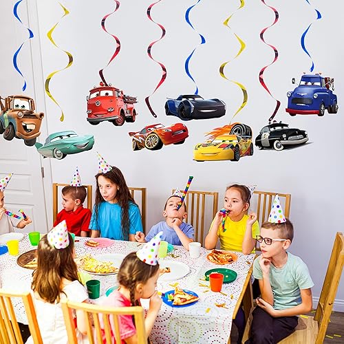 Miniatura 7 de 30 decoraciones de fiesta de cumpleaños de autos, decoraciones de remolinos de techo para niños, decoración de remolinos colgantes de autos de