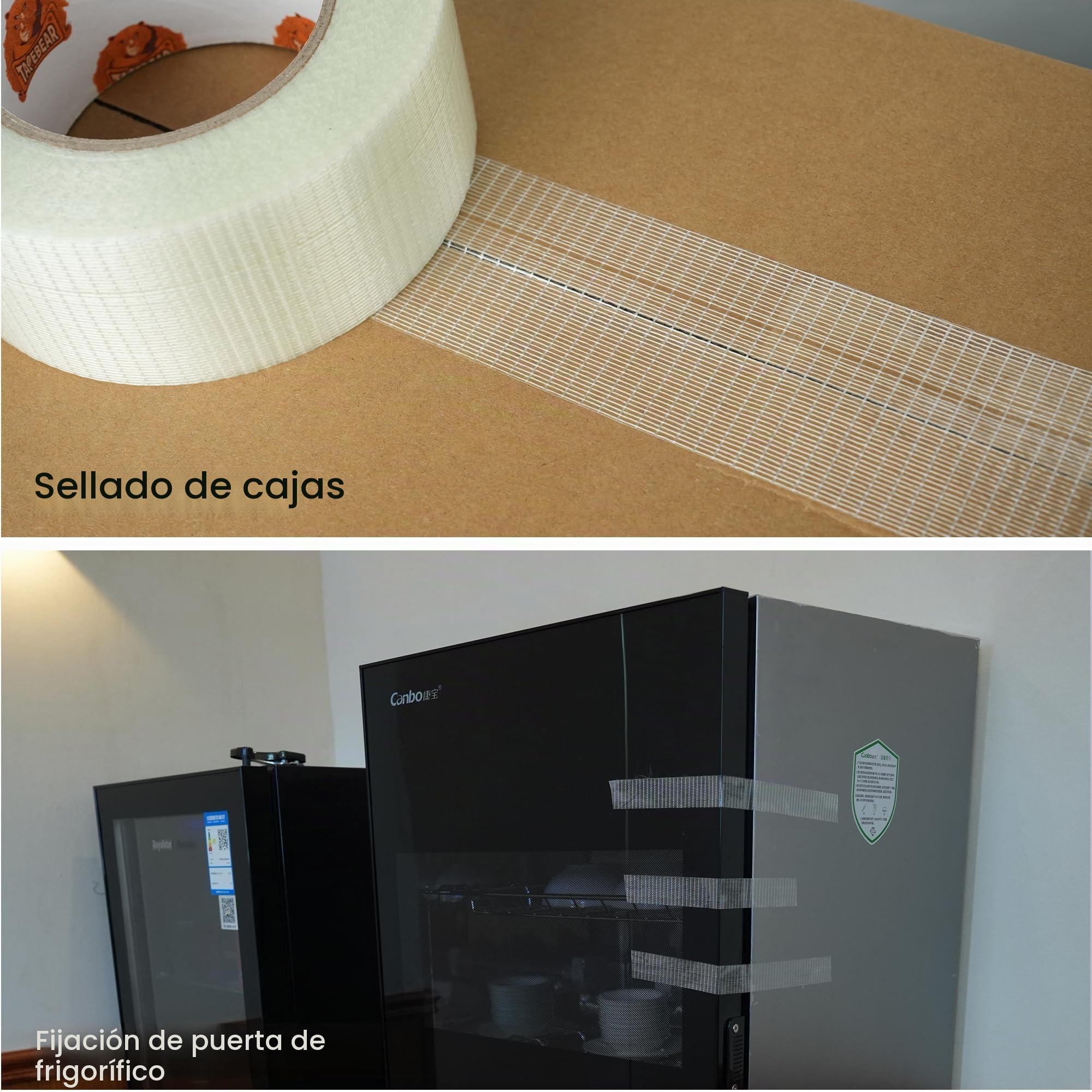 TAPEBEAR Cinta de Refuerzo Bidireccional 50mm x 55m, Cinta de Fibra de Vidrio 140um para Paletización Embalaje Mudanzas, 6 Rollos