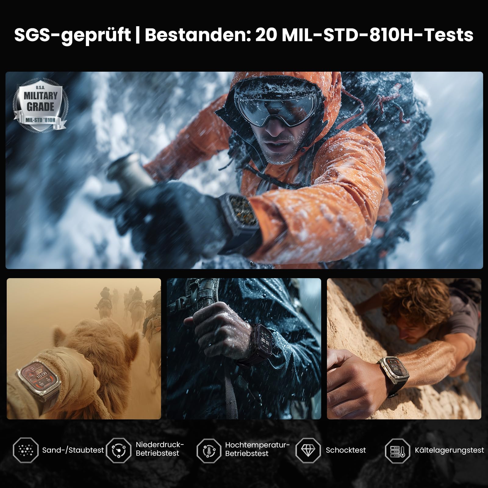 KOSPET Tank M4 Robuste Smartwatch Herren, Dual-Band GPS, Offline-Karten | Edelstahlgehäuse, 1,96" AMOLED-Display, 100 m Wasserdicht, 45 m Freitauchen, 6 Satellitensysteme GPS Militär Smart Watch
