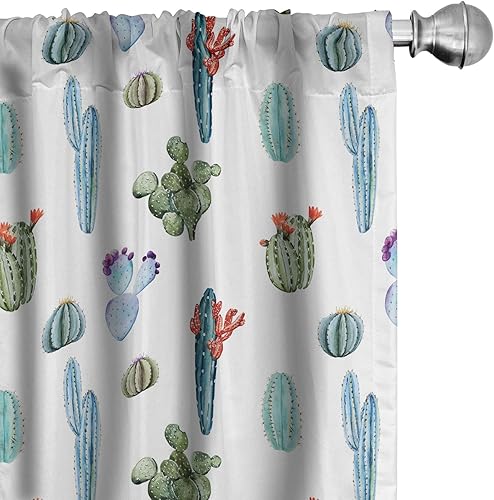 Miniatura 36 de Ambesonne - Cortinas de ventana de Navidad, tema delicado de Navidad en tonos pastel con ilustración de caramelos y esferas, juego de 2 paneles