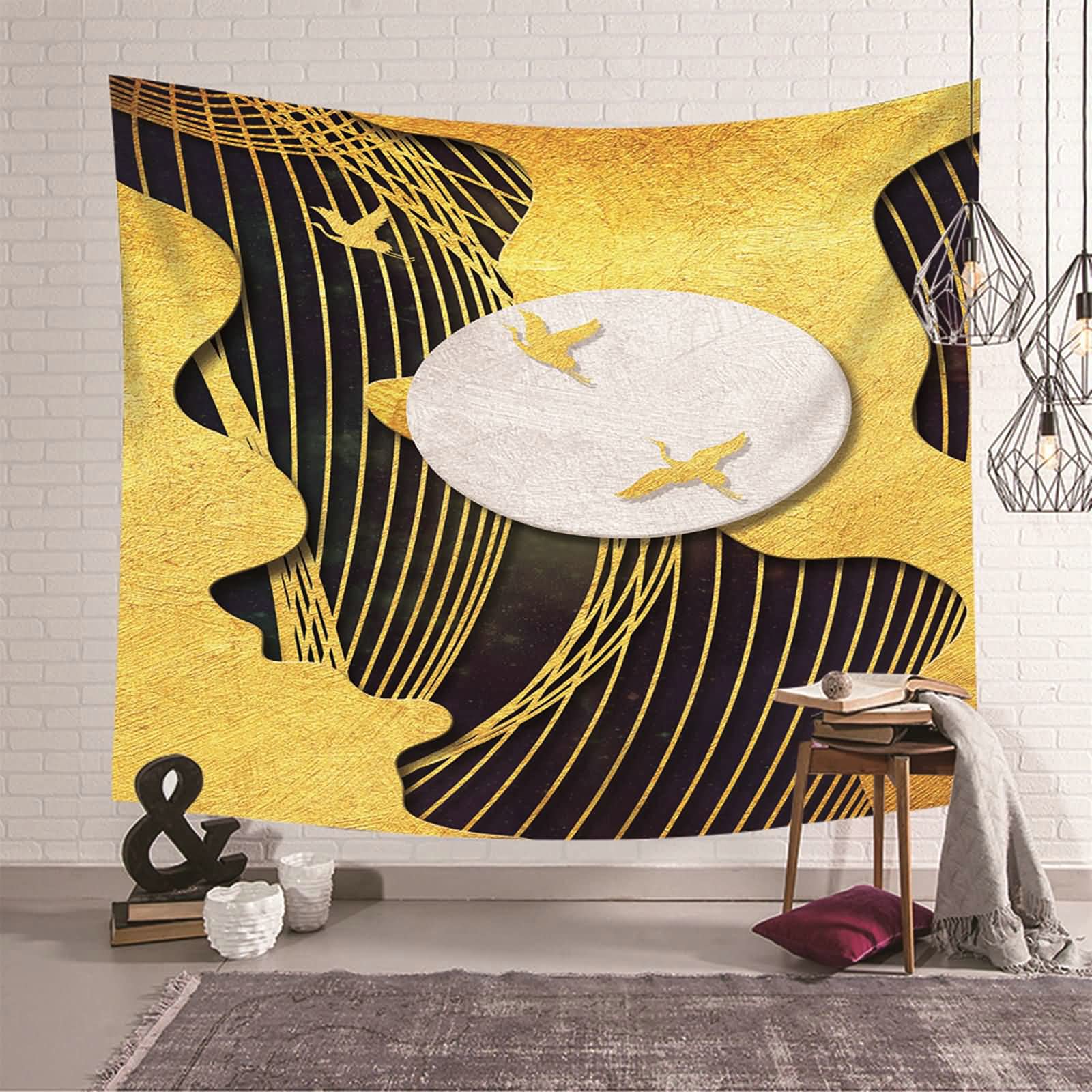 Tapiz decorativo de pared de poliéster con diseño abstracto de luna y animales salvajes, 350 x 256 cm