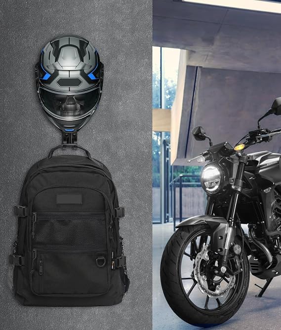 Skull Motorcycle Helmet Holder, Helmet Rack Wall Mount 180Rotation, Metal Crafts, Skull Shape Helmet Stand with Double Hook for Football /Bicycle Helmet, Hat, Cap, Coat, Motorcycle Accessories