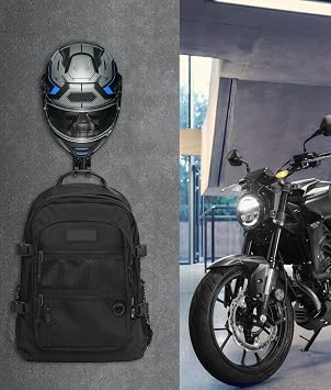 Skull Motorcycle Helmet Holder, Helmet Rack Wall Mount 180Rotation, Metal Crafts, Skull Shape Helmet Stand with Double Hook for Football /Bicycle Helmet, Hat, Cap, Coat, Motorcycle Accessories