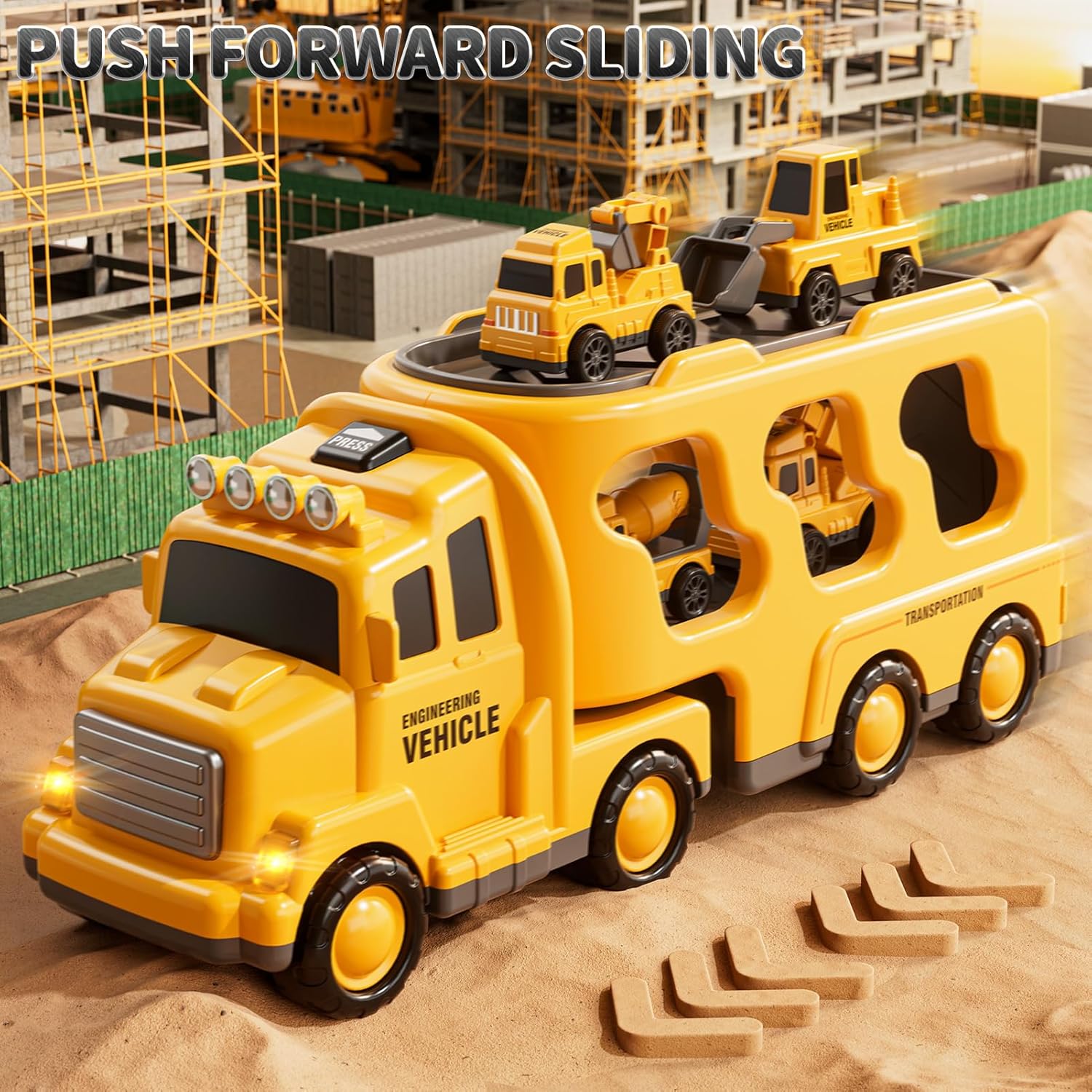 5 in 1 Construction Toys Cars for Toddler Ages 2-4, Transport Vehicle with Sounds and Lights, Excavator Toy for Boys, Christmas Birthday Gifts for Kids 2 3 4 5 6 Years Old