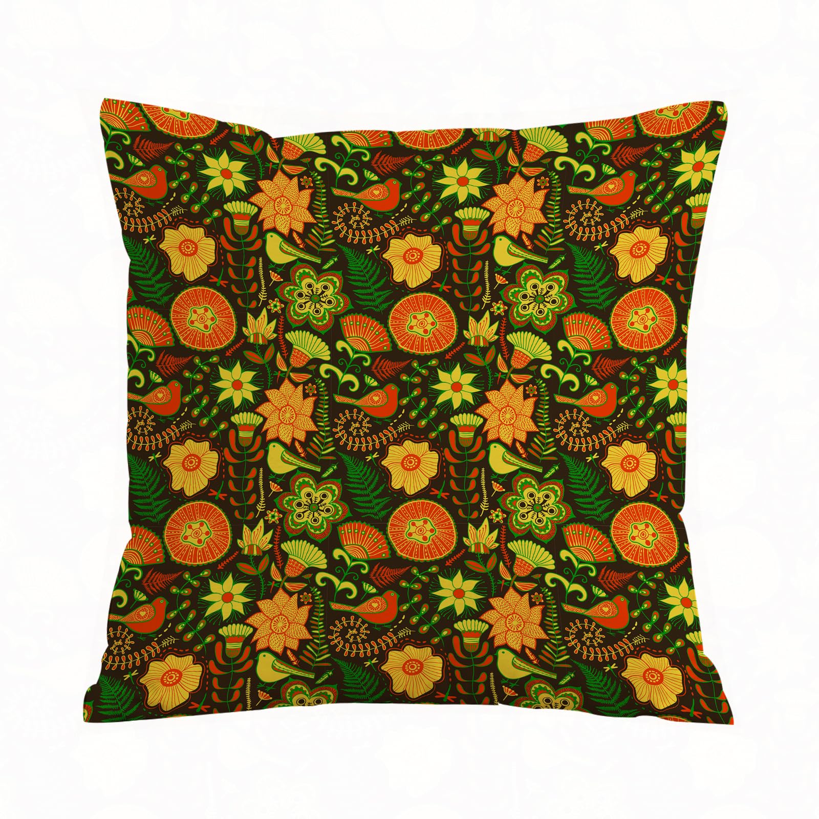 Errtu Garden,Ornamental Nature Wildlife Pattern Wi - A6 Throw Pillow Case Pillowcase Square Printed Cushion Cover For Living Room Sofa Couch Bed Car,Garden,Ornamental Nature Wildlife Pattern With Birds And Summer Flowers,16X16 In