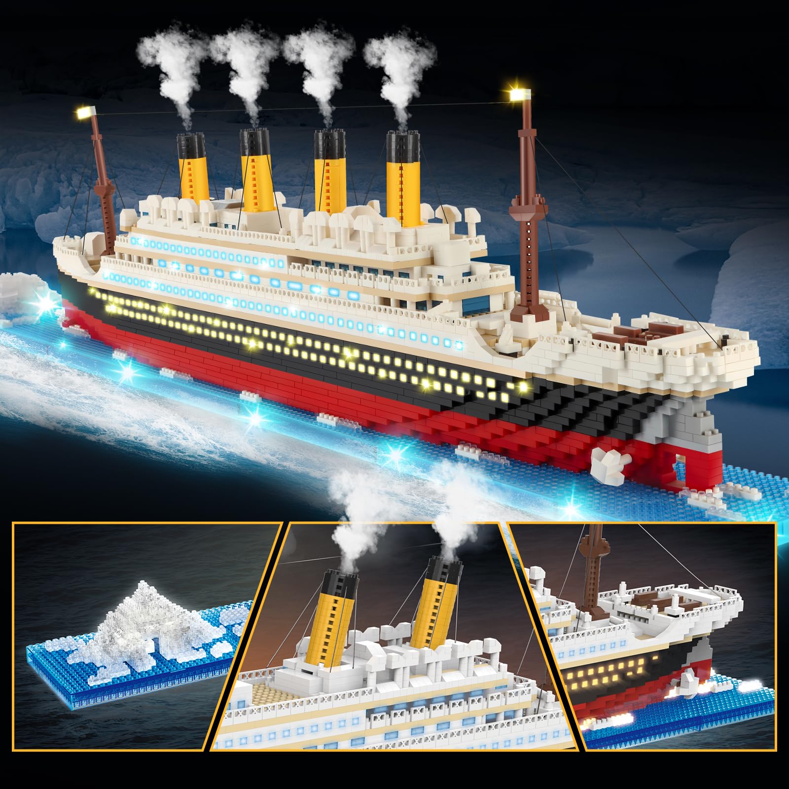 Herenear 4100+ Set di Blocchi di Costruzione modello di Titanic, Cruise Ship Titanic Boat Model Building Kit con LED, Modellismo Da Costruire Adulti e Bambini