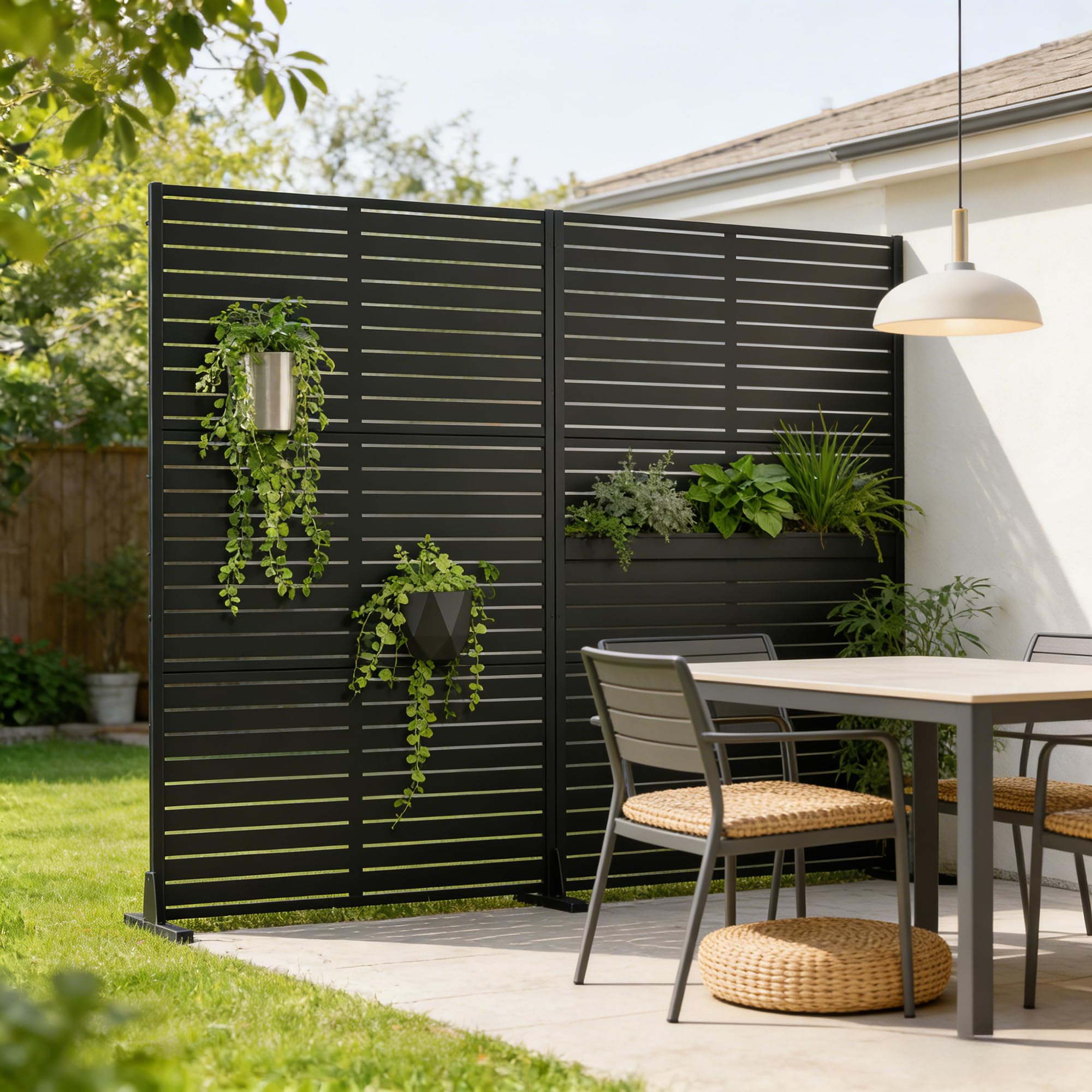 casa.pro Trennwand Nodepp Raumteiler 180 x 90 cm Sichtschutz Outdoor Indoor Raumtrenner Terrasse Balkon verzinkter Stahl Paravent Schwarz