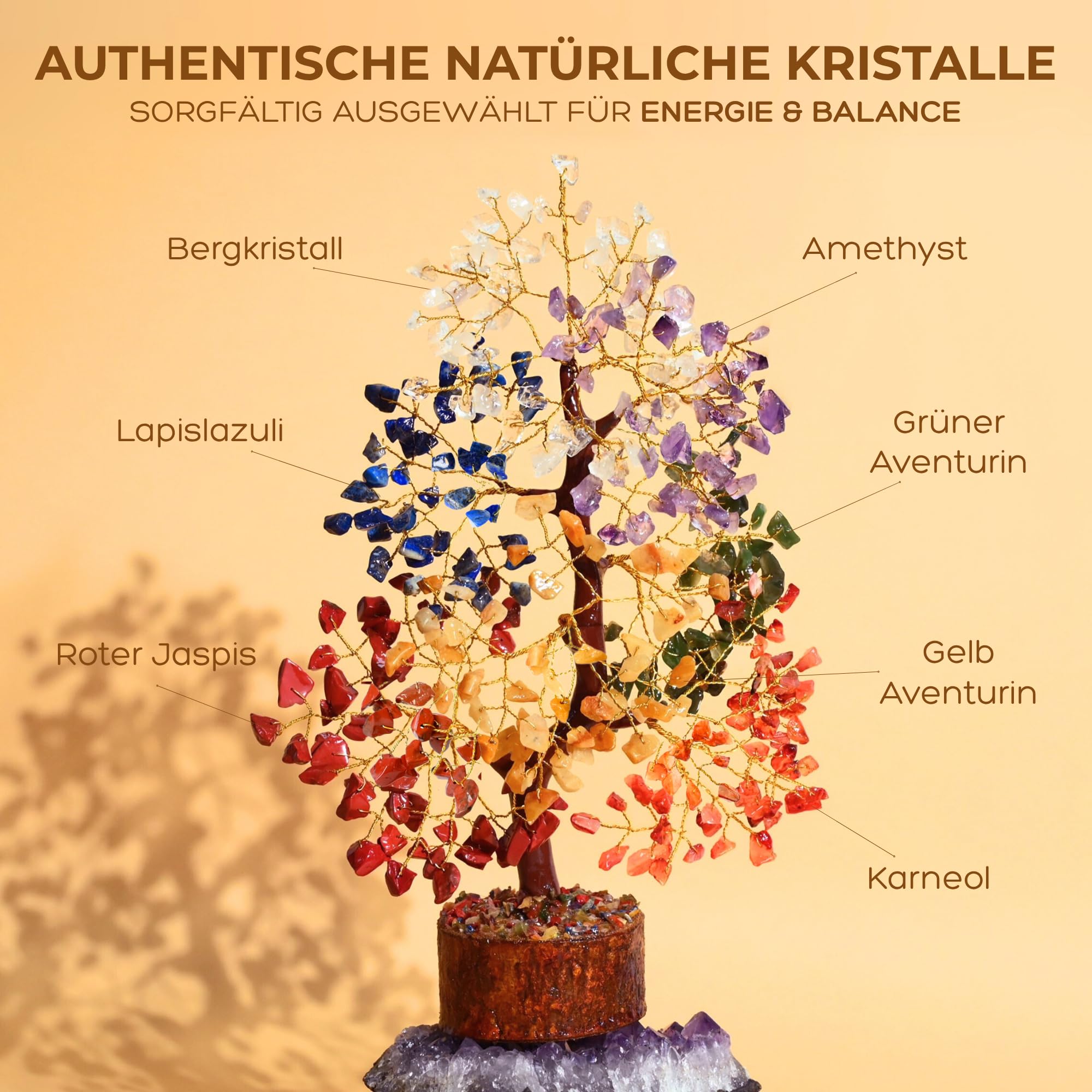 Anima Premium Kristall Lebensbaum – 7 Chakra Baum für Heilung, Harmonie, Positive Energie, Glück & Manifestation – Mit Begleitheft & Geschenkverpackung – Ethisch handgefertigt in Indien von Frauen