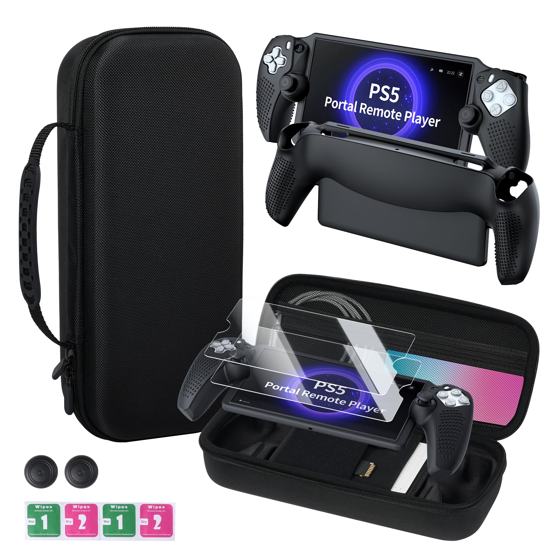 AllFitCase PS Portal Case with 10 in 1 Accessories Kits Compatible with PS5 Portal Remote Player Hard Carrying