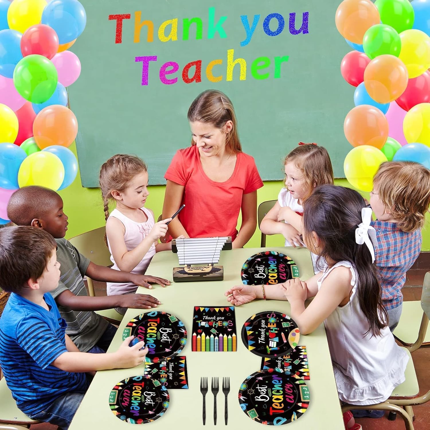 96 Pieces Teacher Appreciation Party Plates Thank You Theme Party Decorations Cartoon Best Teacher Paper Plates and Napkins Thank You Disposable Dessert Tableware Set Graduation Supplies 24 Guests