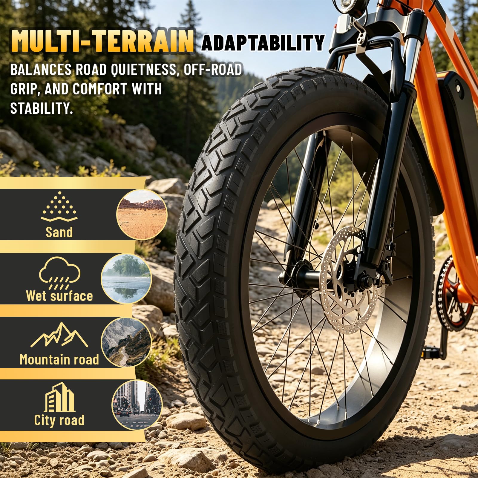 Neumáticos Fat E-Bike 26 x 4, resistentes, de alto rendimiento 26 x 4,0/102-559 y cámaras de aire compatibles con bicicletas eléctricas 26 x 4.0, MTB, montaña, todo terreno Directional Tread