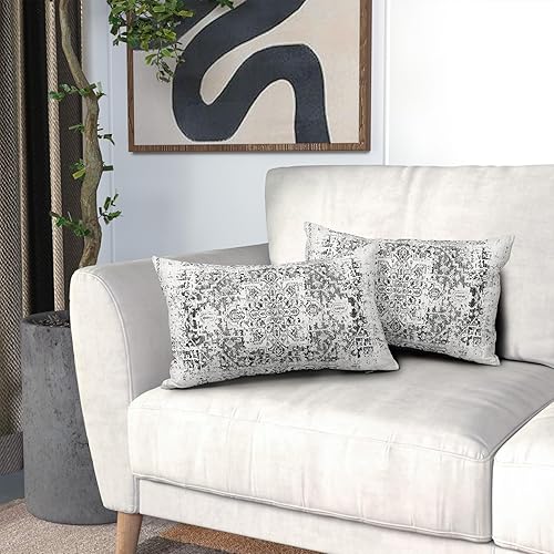 Miniatura 6 de Juego de 2 fundas de almohada lumbares bohemias negras de 12 x 20 pulgadas  12.0 x 20.0 in., estilo étnico, bohemio, rectangular, estilo rústico,