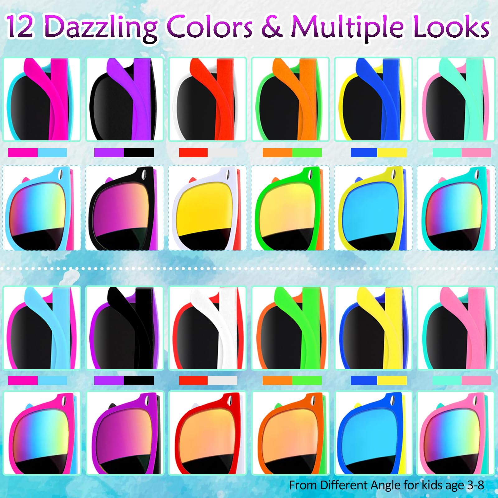 Oleitodh 60 Pcs Kids Sunglasses Bulk,Kids Neon Sunglasses Party Favors with UV400 Proctection,80s 90s Retro Sunglasses for Boys Girls Age 3-8, Beach Pool Birthday Party Supplies Gifts