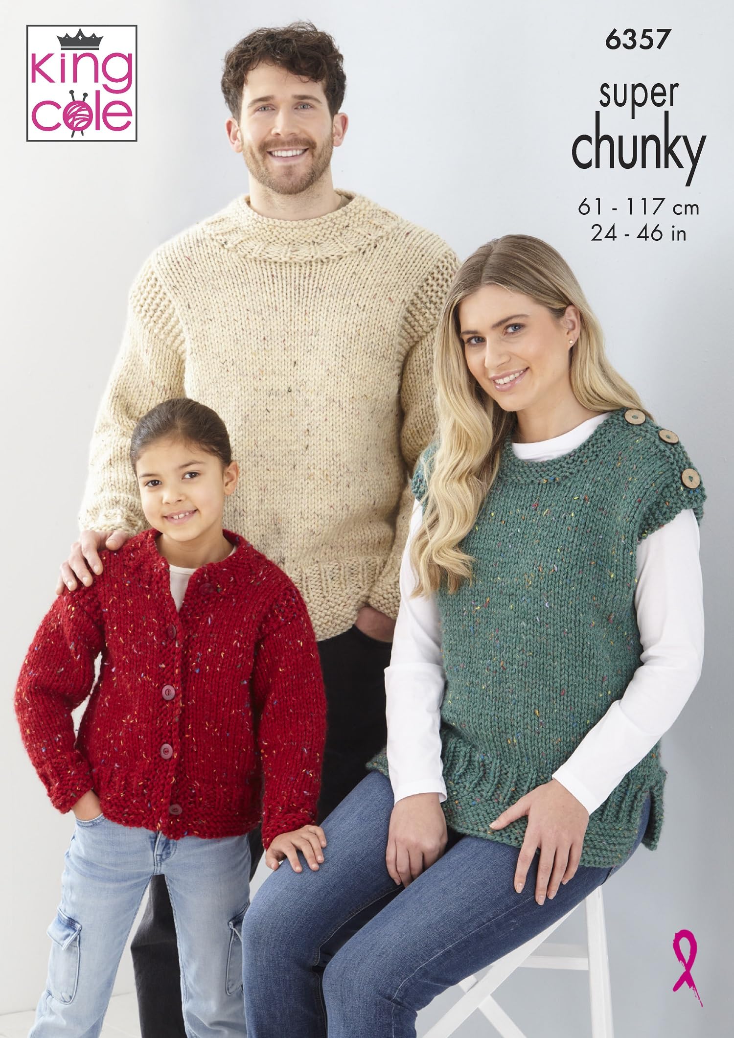 King Cole 6357 Knitting Pattern Adults Kids Family Super Chunky Sweater Cardigan & Top