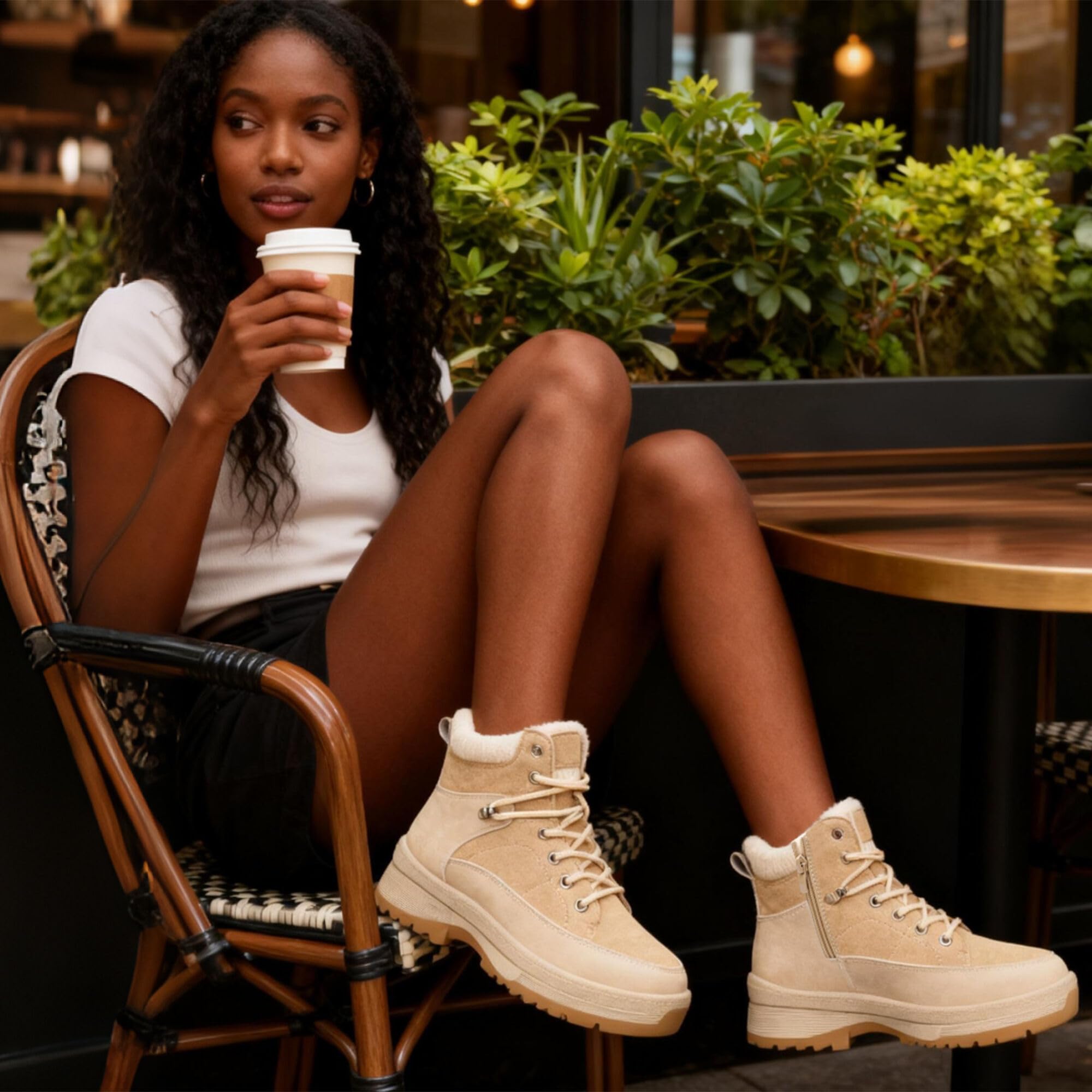 GLAMORA Botines de Invierno para Mujer, Botas de Nieve con Pelo, Suela de Goma Antideslizante, Cordones, Cremallera Lateral y Acabado Resistente al Agua