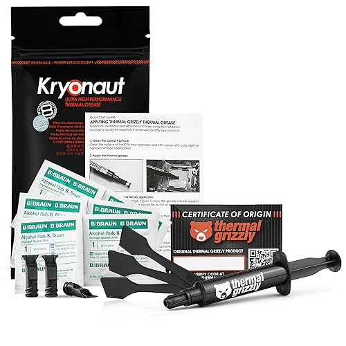 Thermal Grizzly Kryonaut - Juego de 3 aplicadores y 3 espátulas y 6 almohadillas de limpieza de CPU extremadamente alto rendimiento para