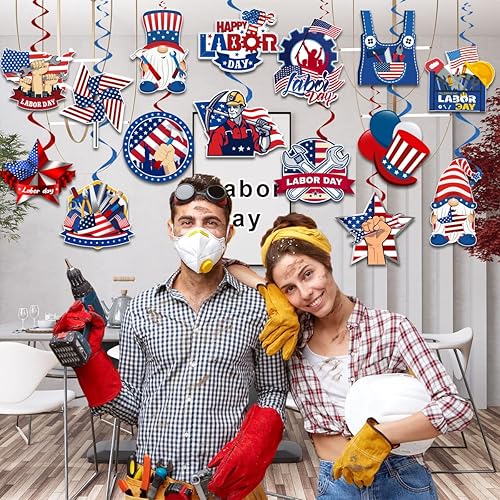 Miniatura 2 de Decoración del Día del Trabajo, decoración de remolinos colgantes para el día del trabajo, suministros patrióticos de Estados Unidos para colgar en