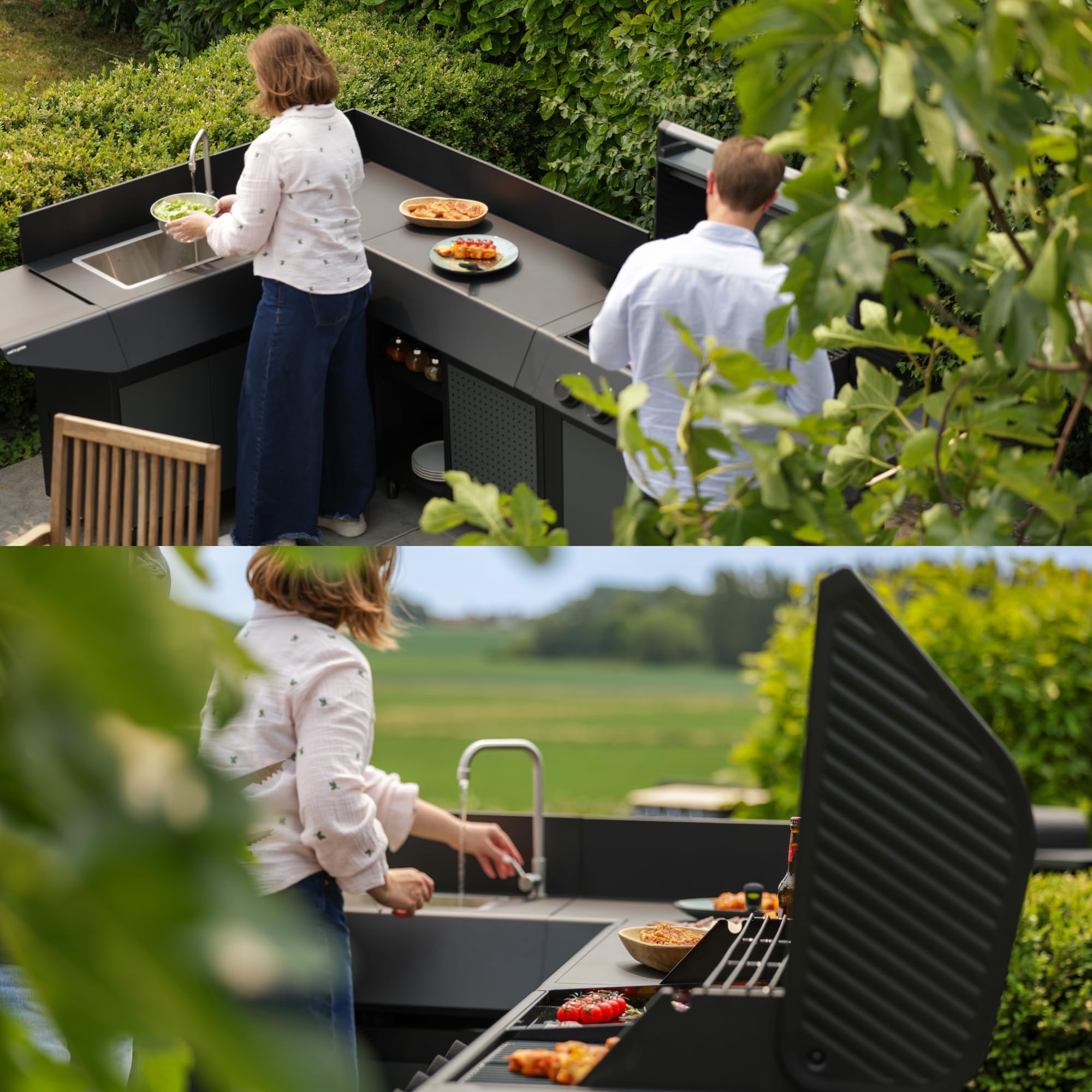 Cook'in Garden - Cucina Esterna Gas BURN, Barbecue Modulabile con Angolo, 5 fuochi, Diverse configurazioni possibili, Destra, Angolo Sinistro o Destro, Rotelle Multidirezionali