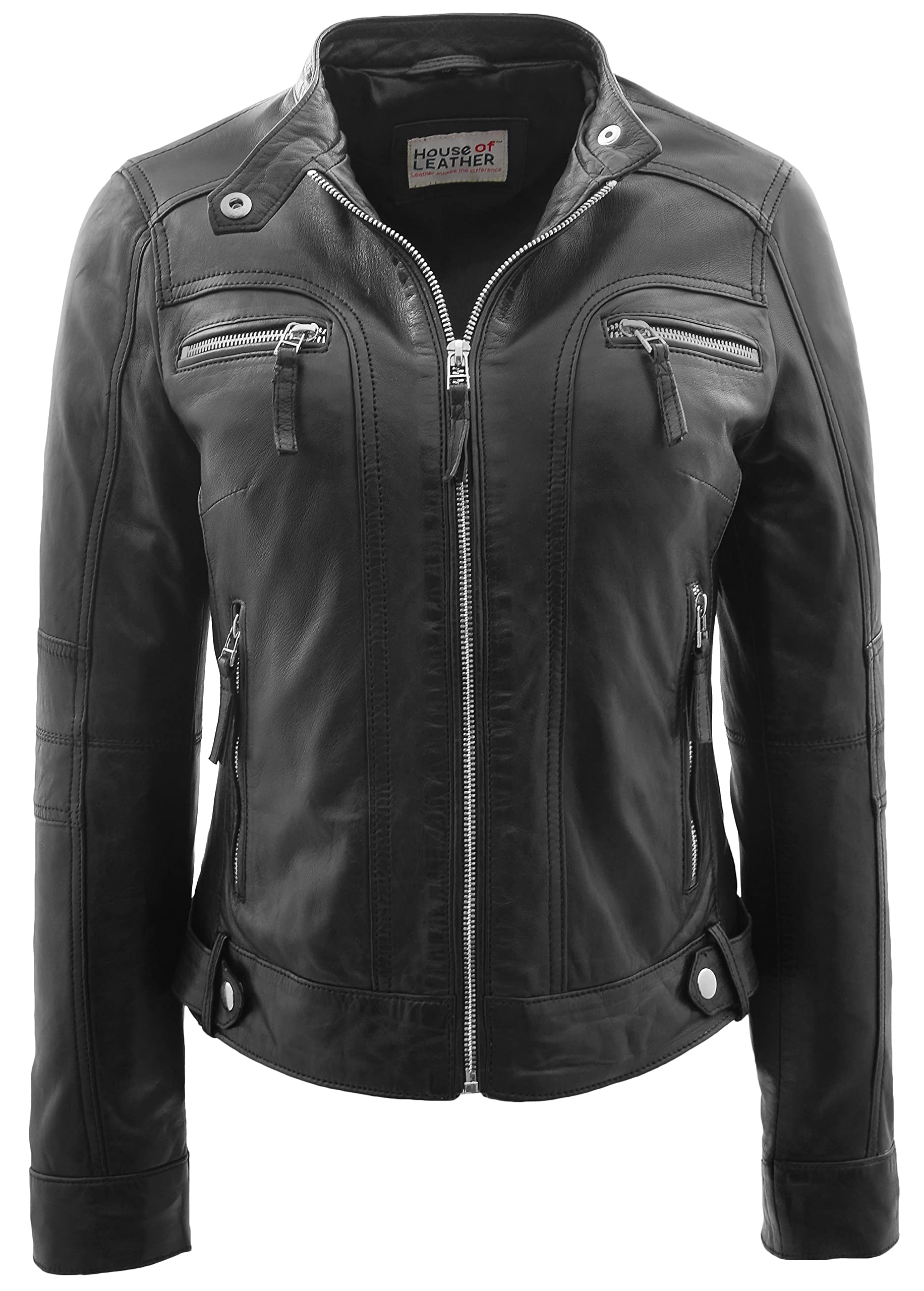 Annie Real Leather Biker Jacket - House of Leather - Black - Size 12