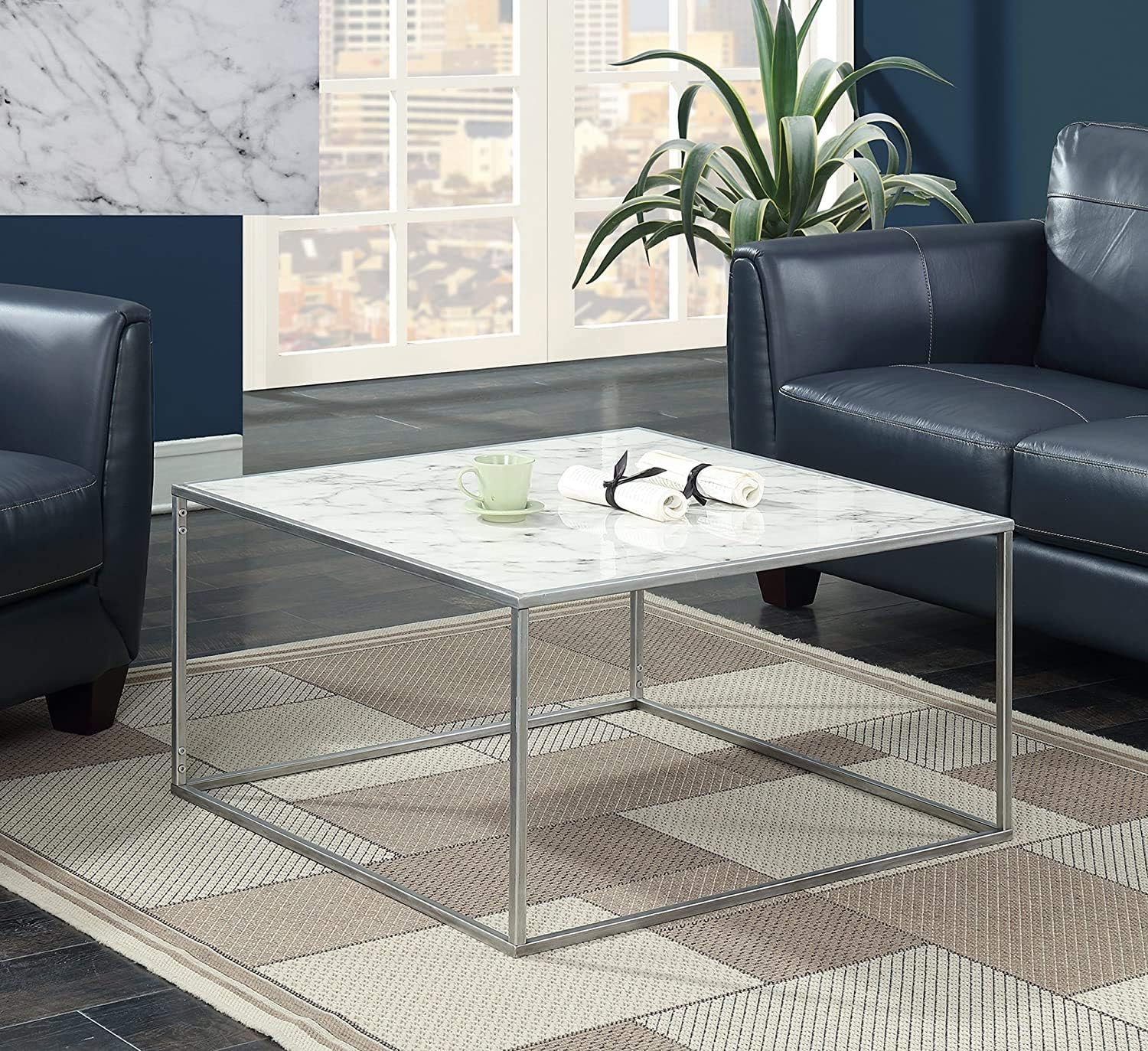 Convenience Concepts Gold Coast Faux Marble Coffee Table, Faux Marble / Silver