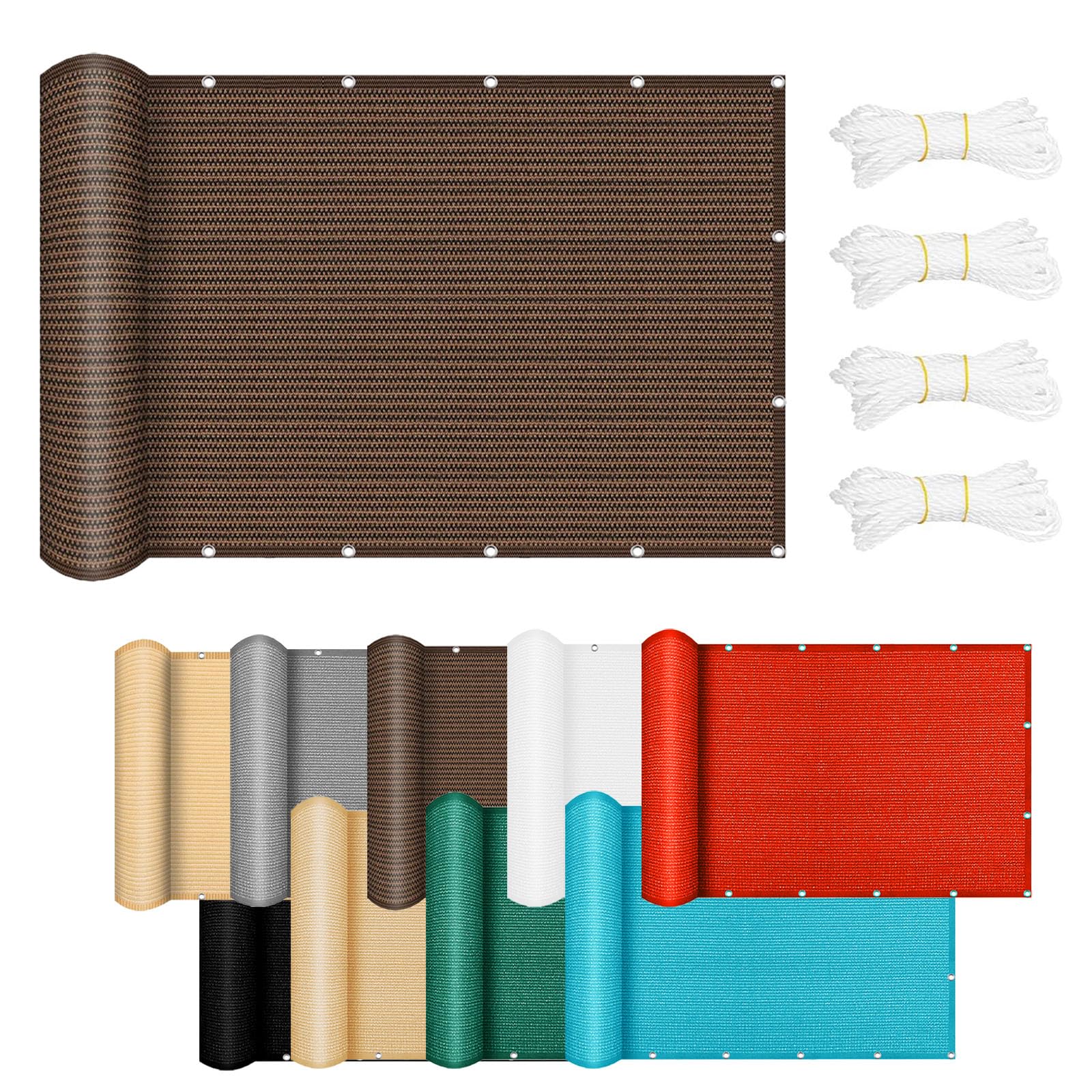 Pare-Soleil Balcon 1.3x2.1m Brun Brise-Vue Anti-UV avec Oeillets et Attaches