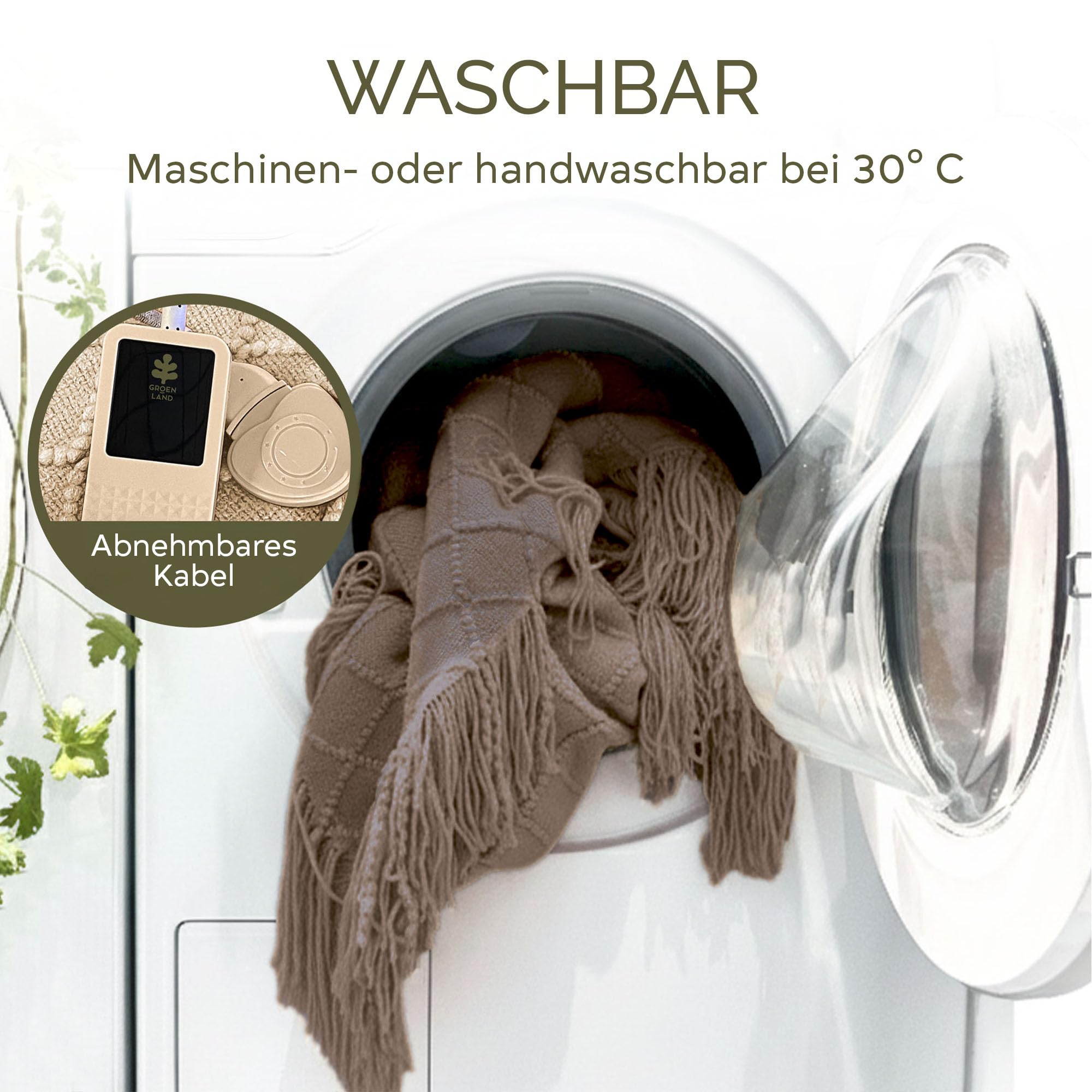 Groenland BOHEM Sofa Heizdecke 180 x 130 cm – Wärmedecke mit 9 Heizstufen & Auto-off-Timer bis 9 h – Elektrische Heizdecke mit Abschaltautomatik – Beheizte Decke für Bett, maschinenwaschbar Umber wood