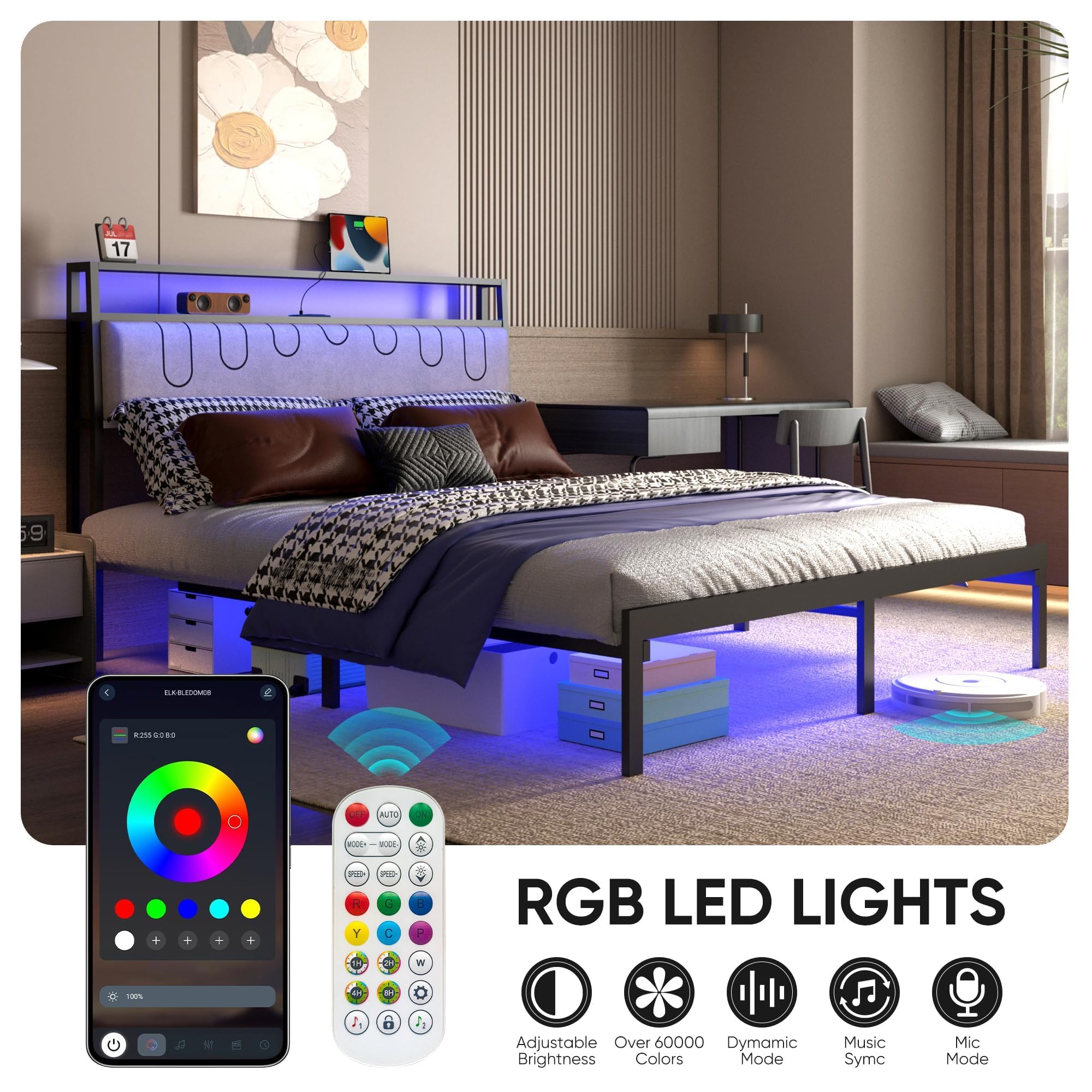 Amazon｜Natekelly フルベッドフレーム LEDライト付き メタル