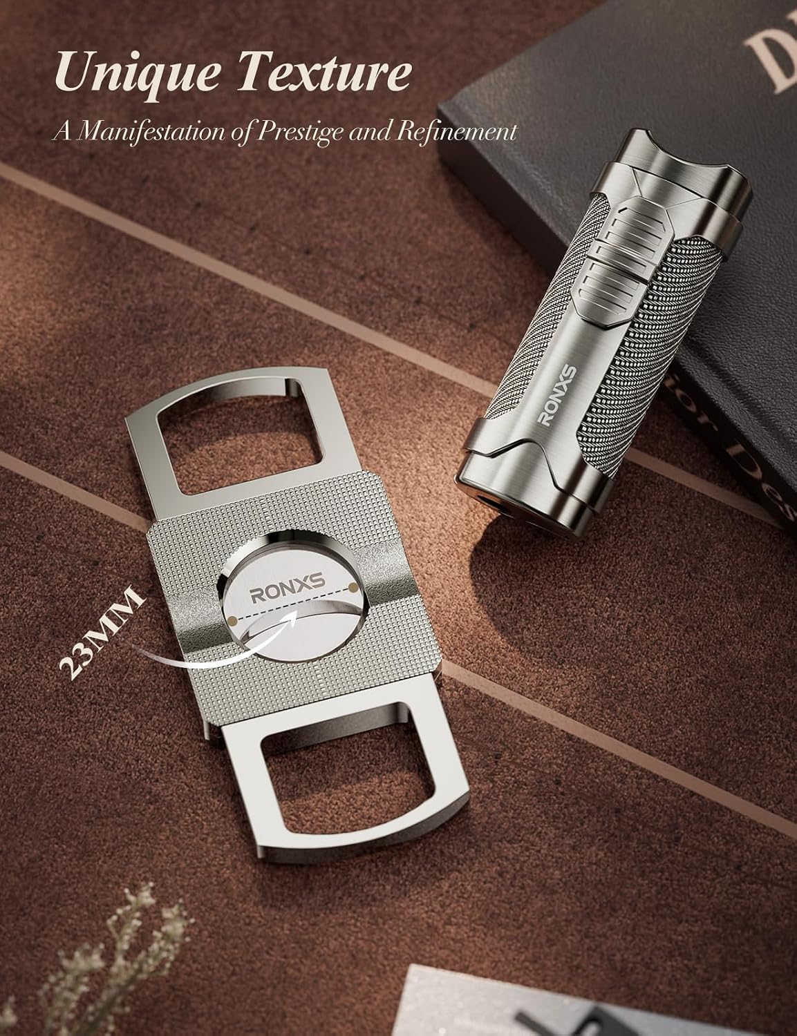 RONXS Cigar Torch Lighter Set, Cigar Cutter, Windproof Lighters Butane Refillable, Adjustable Triple Jet Flame Cool Lighter, Great Gift Idea for Father's Day and Birthday(Butane Gas Not Included)