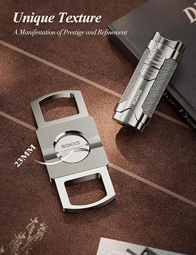 Miniatura 3 de RONXS Juego de encendedor de puros, cortador de puros, encendedores a prueba de viento, recargables, de butano, ajustable, triple llama de chorro,