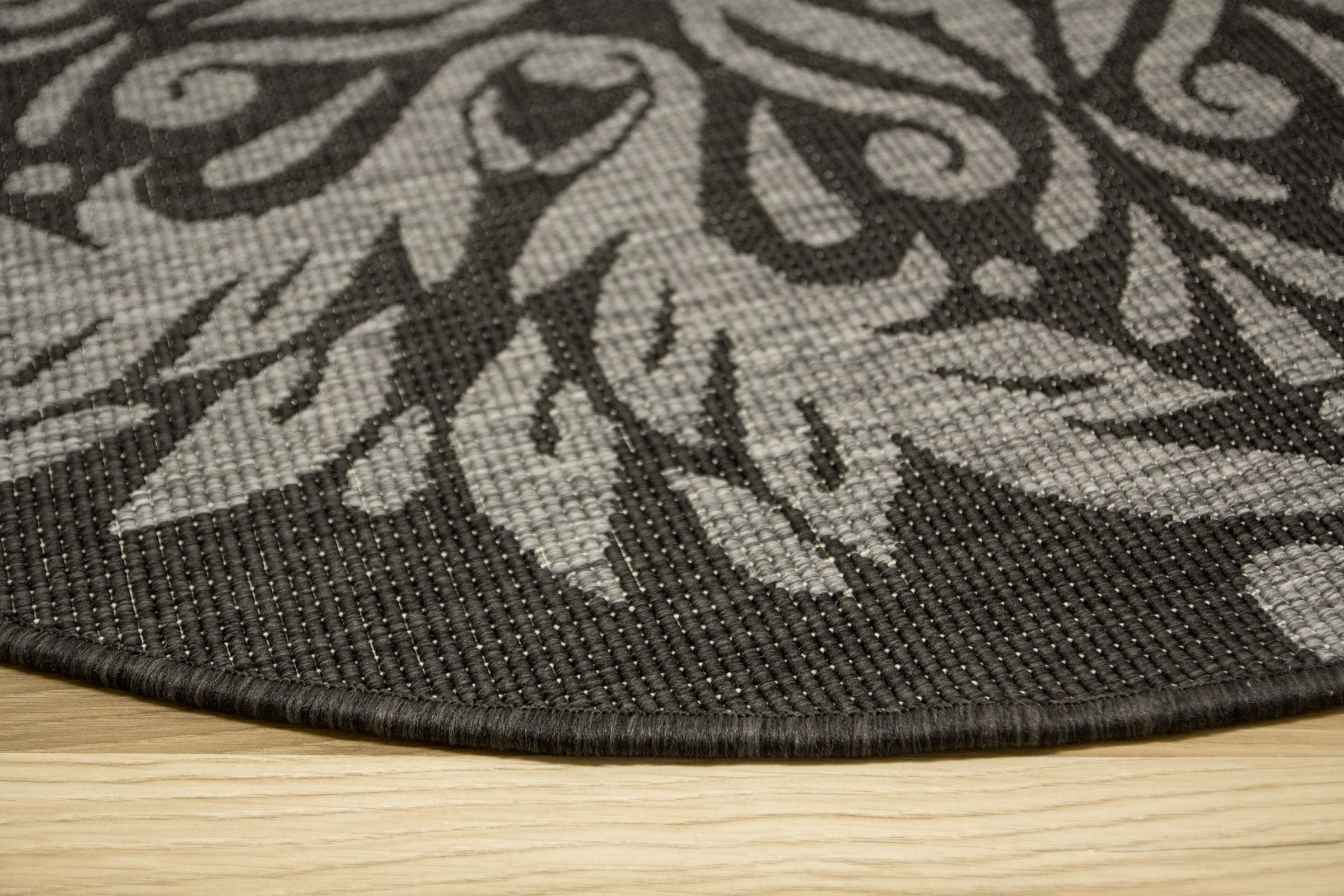 Sizalowy dywan, dwustronny, sznurkowy, na zewnątrz, do wewnątrz, na taras, na balkon, do salonu, nowoczesny, naturalne kolory, okrągły, ornament. (śr. 160 cm)