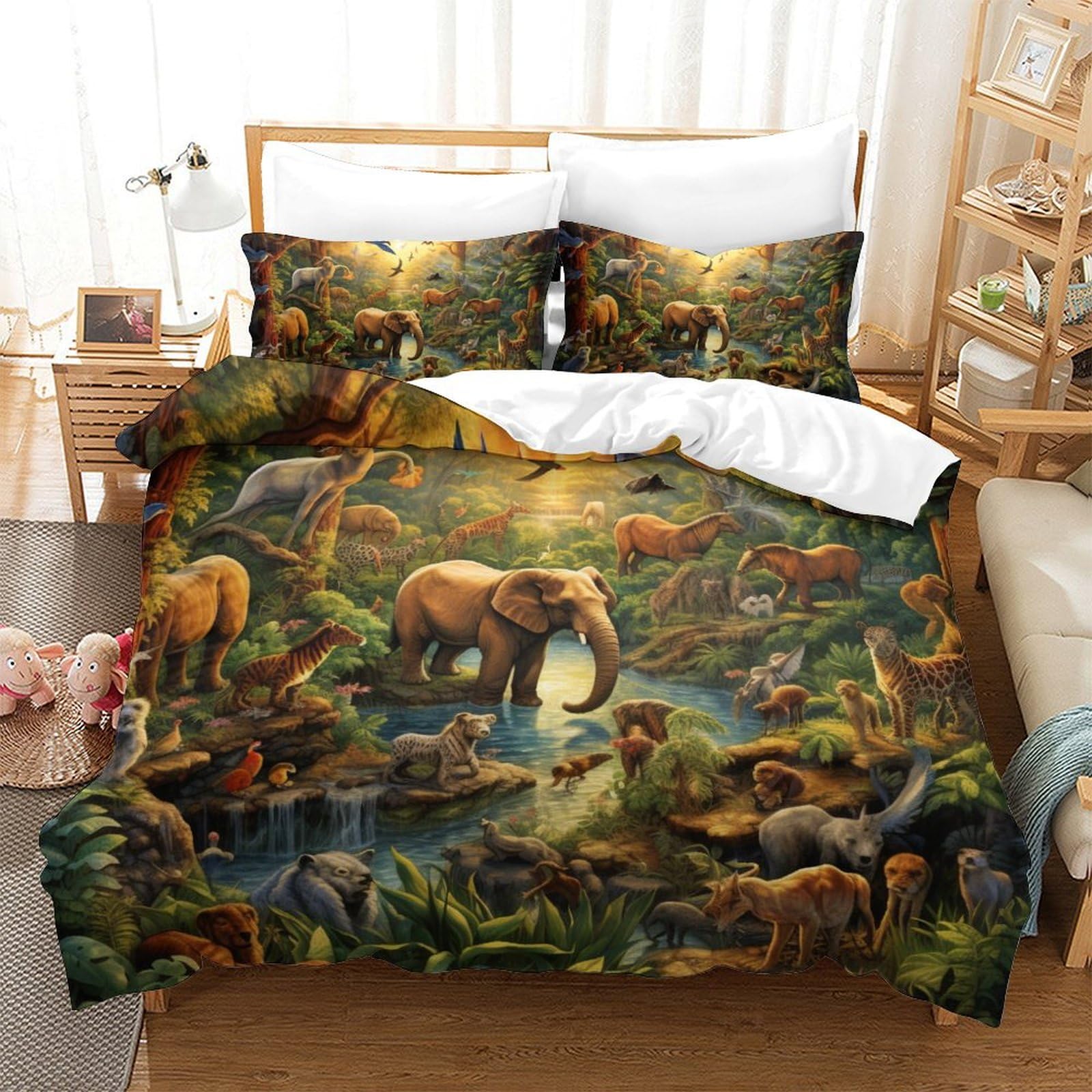 Literie en microfibre animaux de la jungle 220x240cm respirante pour fille et garçon