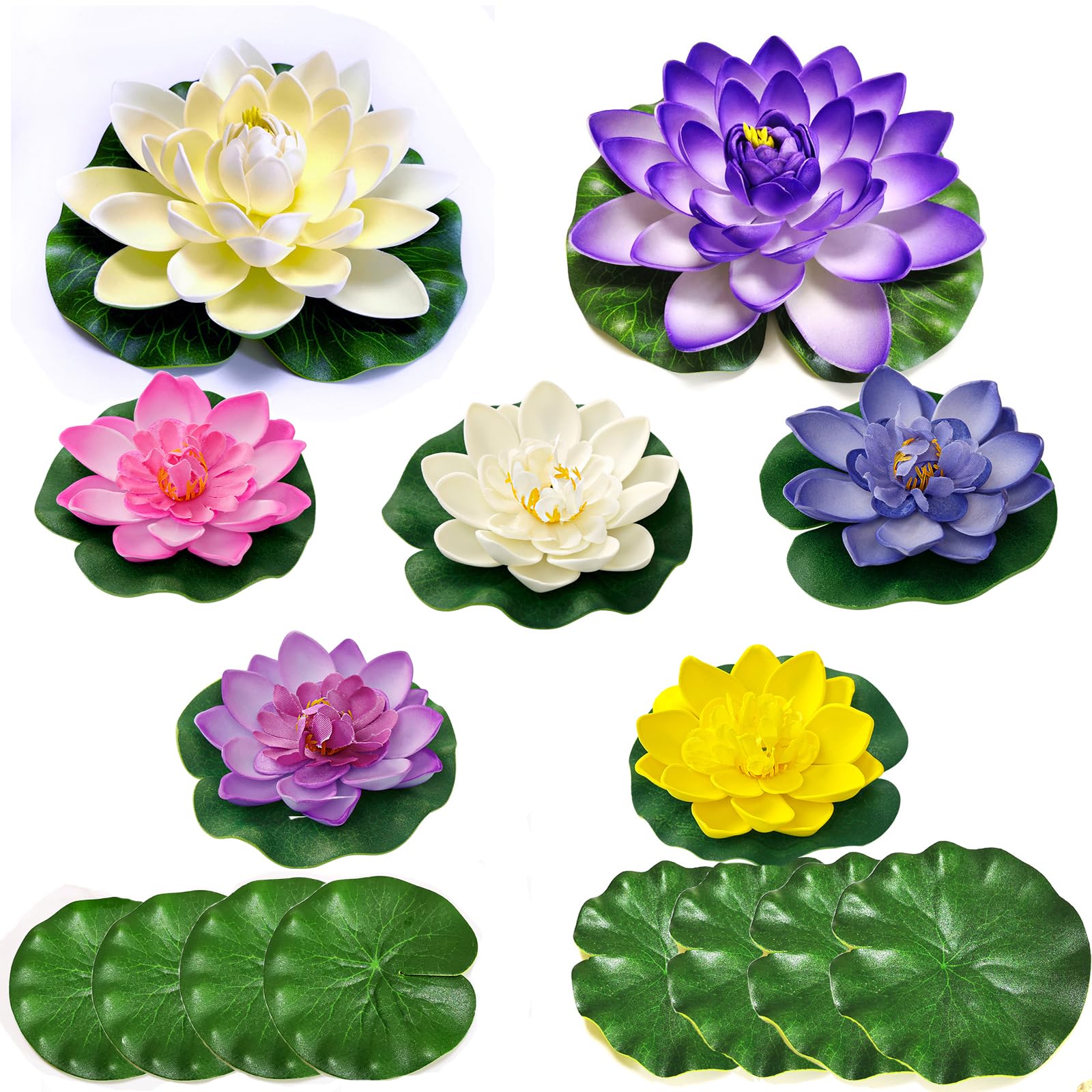 Tsling15PCS Artificial Foam Floating Lotus Flower,Pond Deco Water Lily Pads Lotus Leaves 10cm/17cm,Waterproof Realistic Lotus Flower for Outdoor Garden Aquariums Pond Fountain