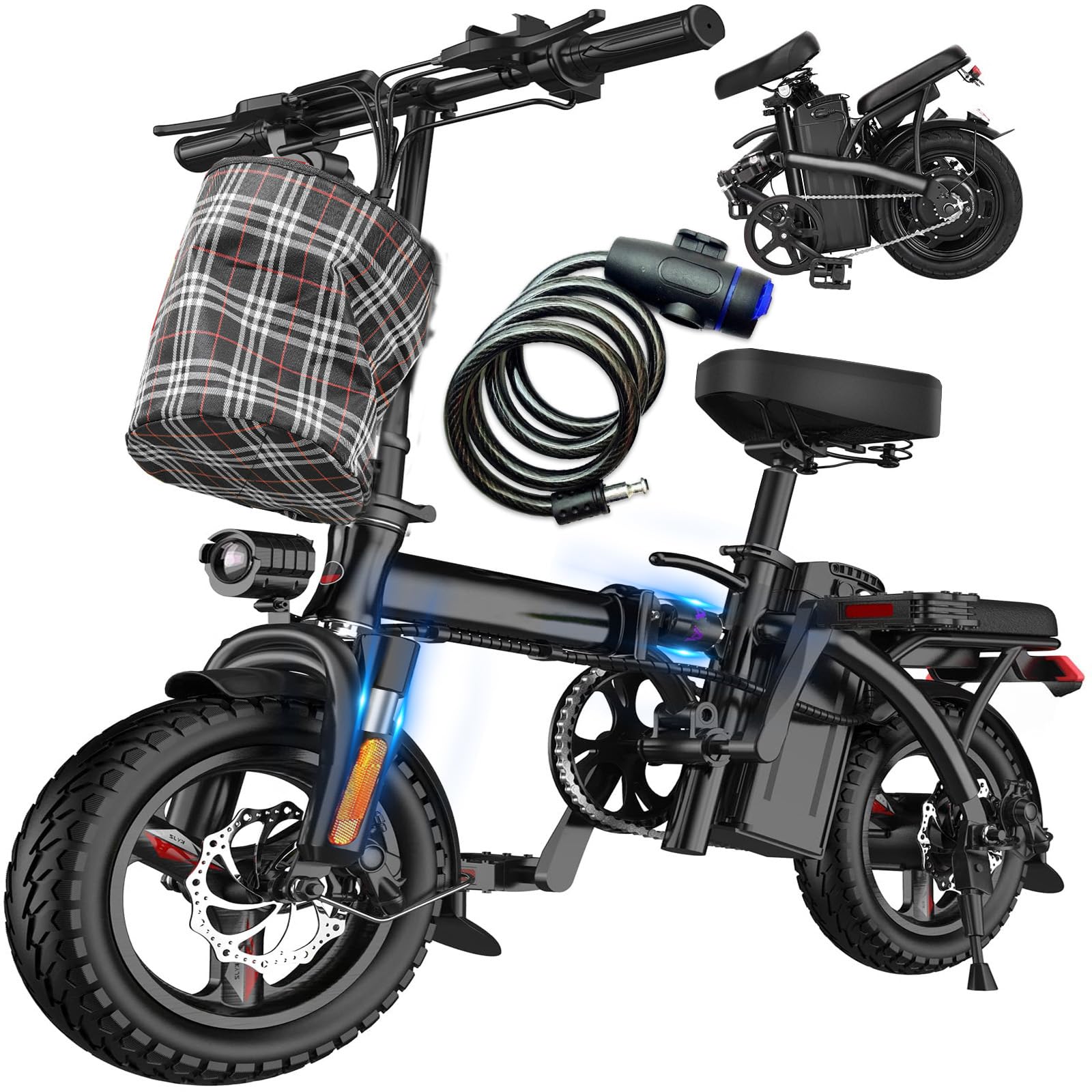 LELEKUAI Electric Bike for Adults and Teens, 520W-1200W Motor, 20-28MPH, 32 Miles Range, 48V 10Ah Battery, 3-Level Pedal Assist, 14" Foldable Mini Electric Bicycle, UL 2849 Certified