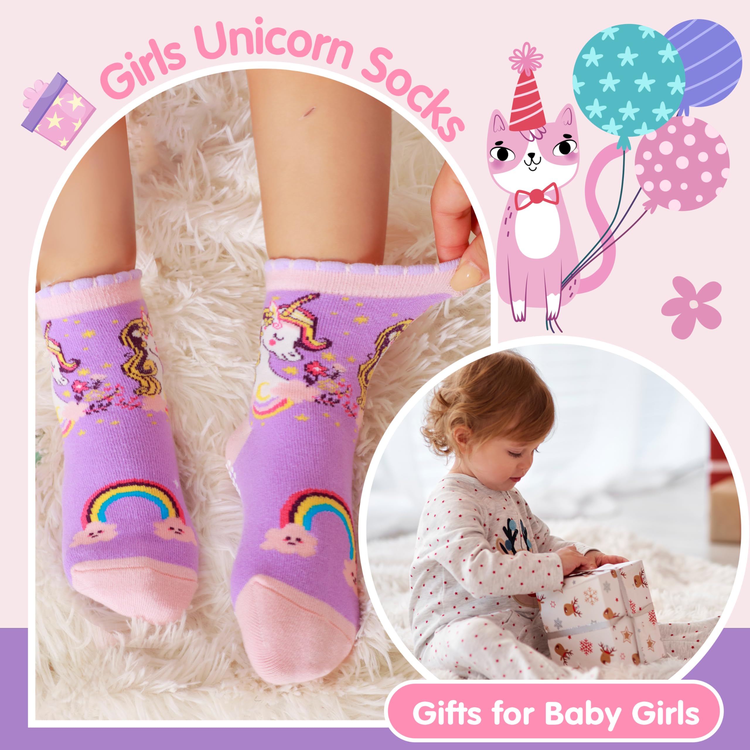 Welwoos 12 Paia Calzini antiscivolo bambina in cotone calze bambine ragazze da 1-8 Anni, Modello divertente