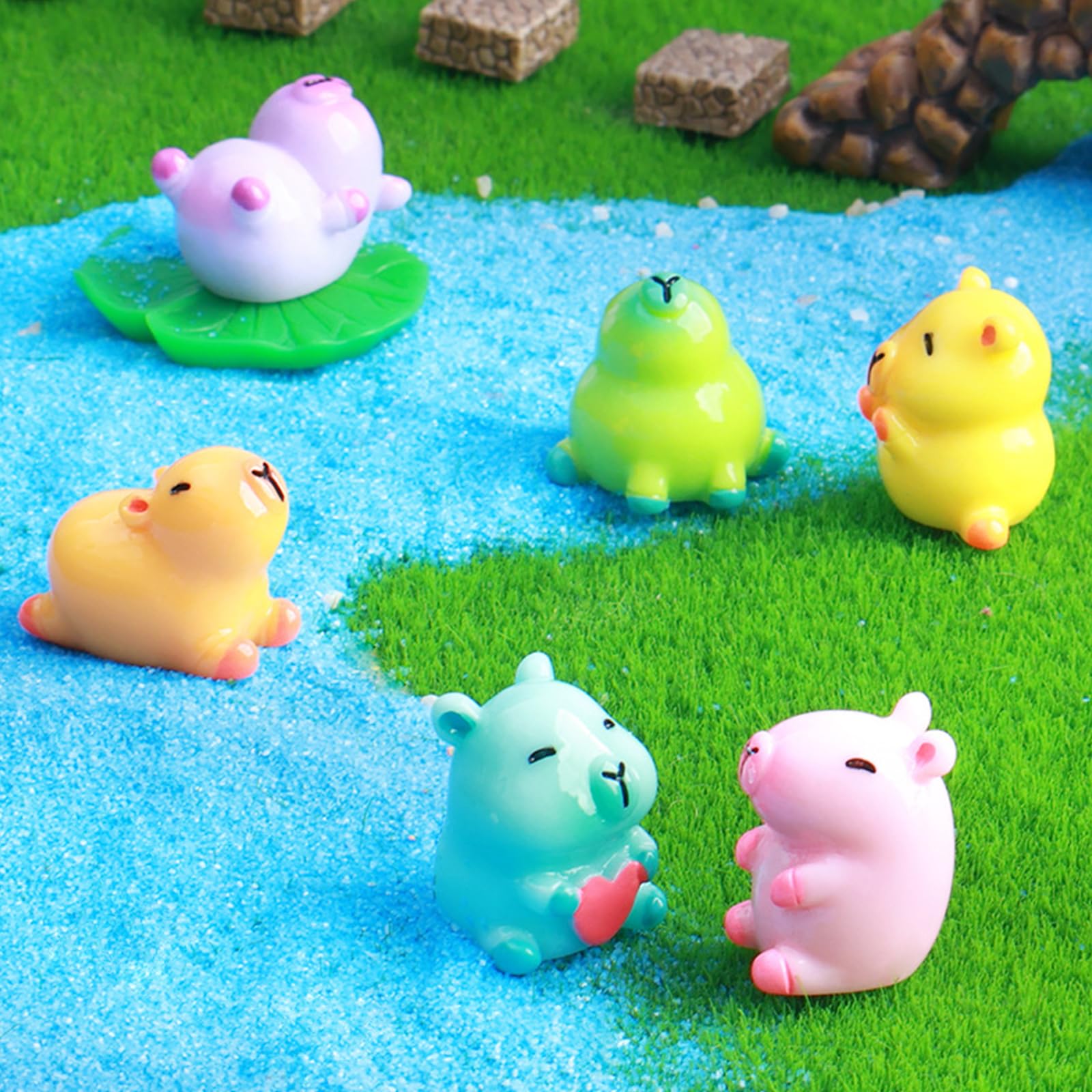 Resin Animals Capybara, 24 Pcs Mini Capybara Figures, 3 Styles with Classic, Glitter & Glow-in-the-Dark - Image 3