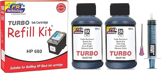 TURBO INK CARTRIDGE REFILL KIT for HP 680 Black Ink Cartridge