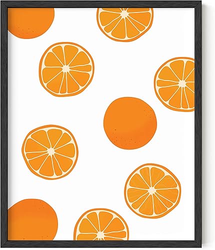 HAUS AND HUES Arte de pared para cocina, frutas y frutas de color naranja, decoración de pared, impresiones artísticas de pared, impresiones