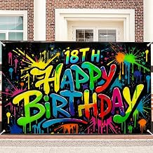 Nuxovilar 18th Birthday Banner - Graffiti & Splatter Art Backdrop for Party Decorations, Vibrant Colorful Design for 18th Birthday Celebrations,71x43 Inch