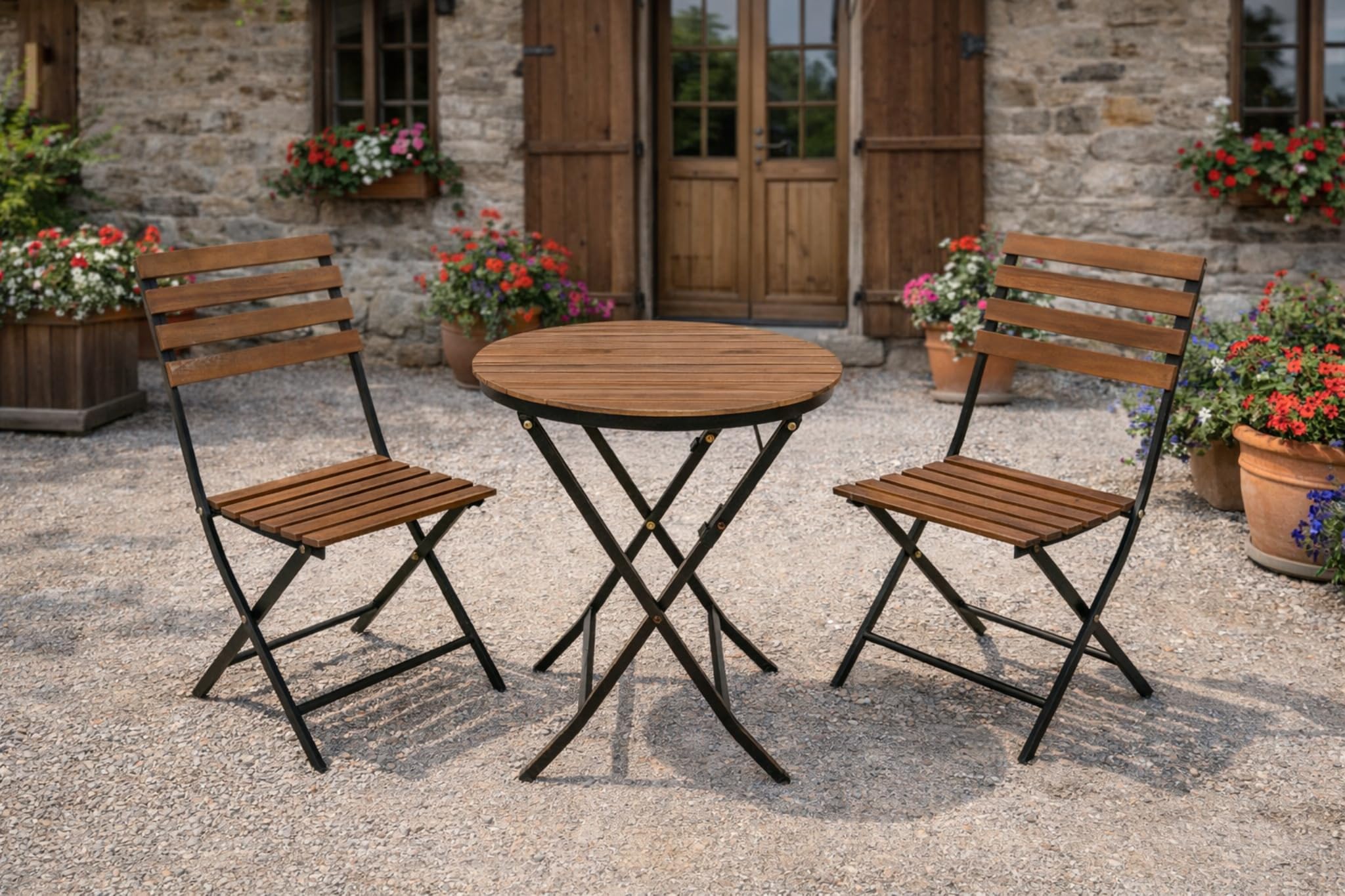 DEGAMO Bistroset LIENZ 3-teilig, Gestell Stahl pulverbeschichtet, Holz Akazie