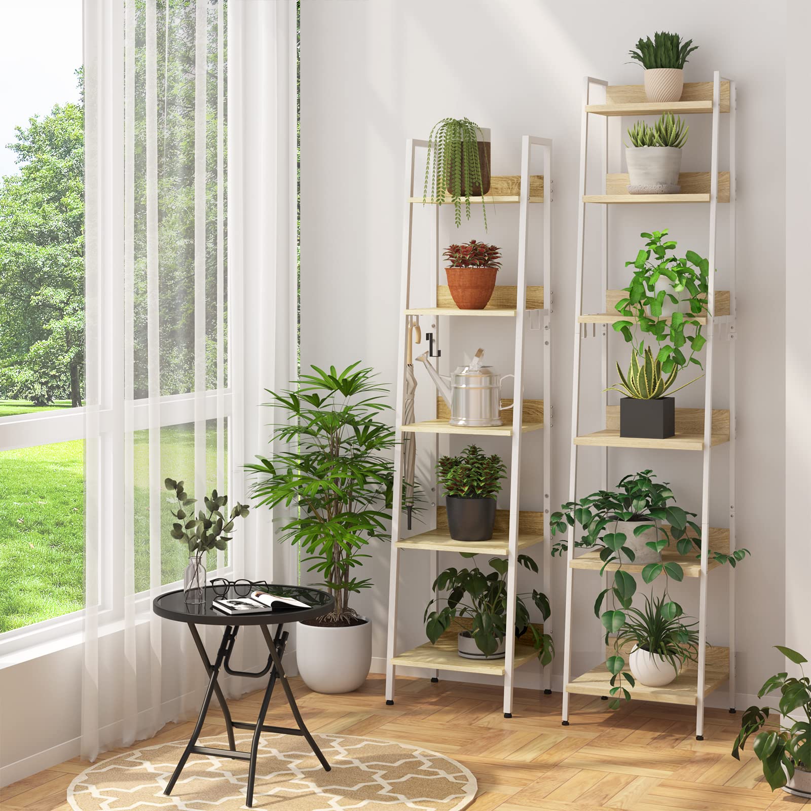 WOLTU Libreria a 5 Ripiani, Scaffale con 4 Ganci Industriale, Scaffale a Scala in MDF e Metallo per Soggiorno, Cucina, Studio, Ufficio,Bianco, 40x36x170cm RGB9289whe