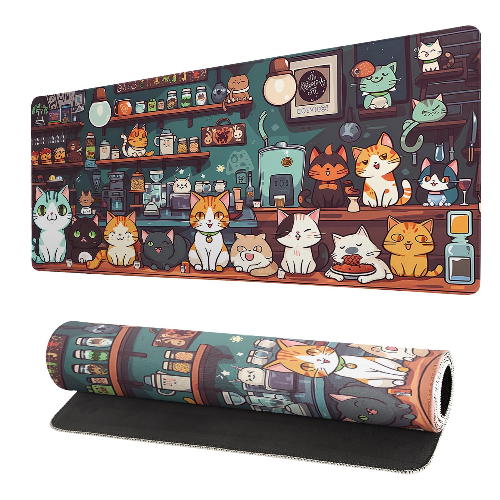 Alfombrilla De Ratón XXL Speed Gaming 900 X 400 mm - Alfombrilla para Ratón, Alfombrilla Escritorio Grande, Mouse Pad Mejora La Precisión Y La Velocidad -3er (Gato)