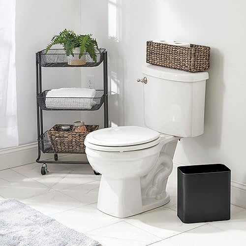 Miniatura 3 de mDesign Juego de 2 cepillos de metal para inodoro y cubo de basura abierto rectangular para almacenamiento en el baño, limpieza resistente y