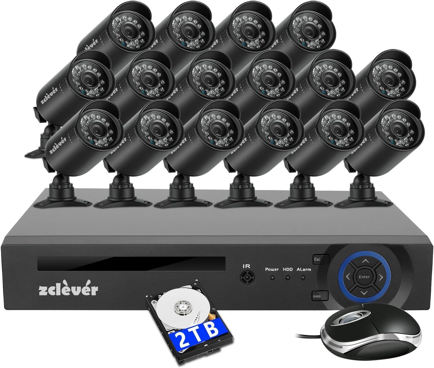 16 Channel 1080N HD 1200TVL Security Cameras System with 16 Cameras 2TB Hard Drive Included
