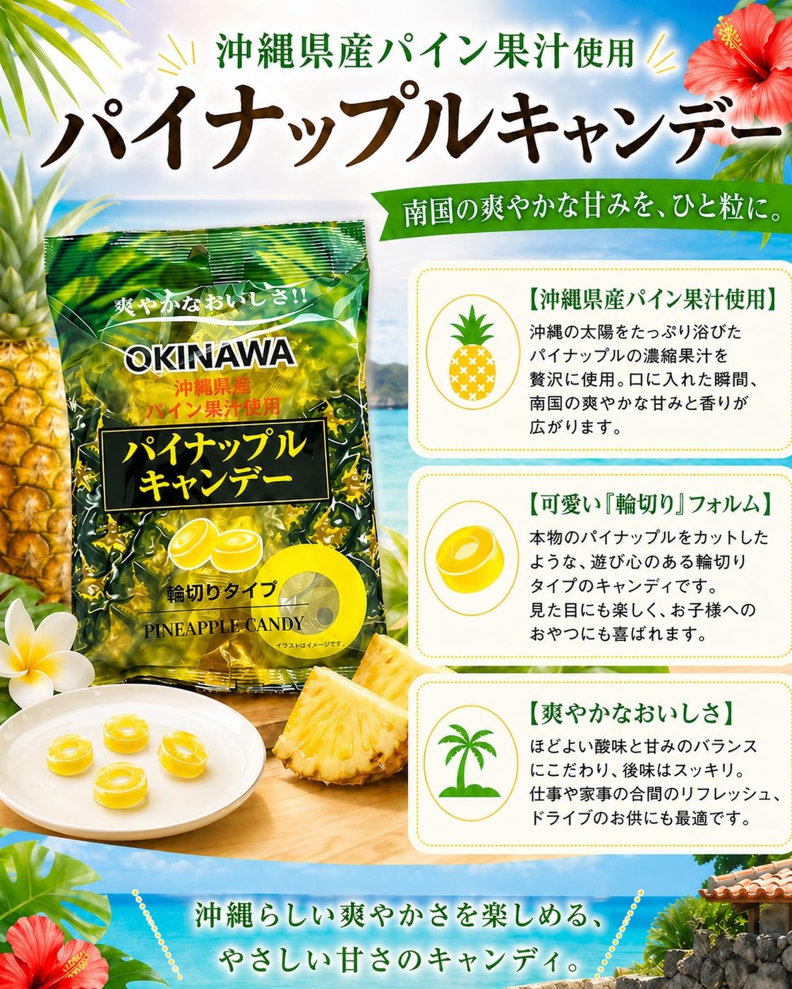 Amazon.co.jp: 沖縄県産パイン果汁使用 パイナップルキャンデー 輪切り