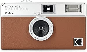 KODAK EKTAR H35 Half Frame Film Camera, 35mm, Reusable, Focus-Free, Lightweight, Easy-to-Use (Brown) (Film &amp; AAA Battery are not Included)
