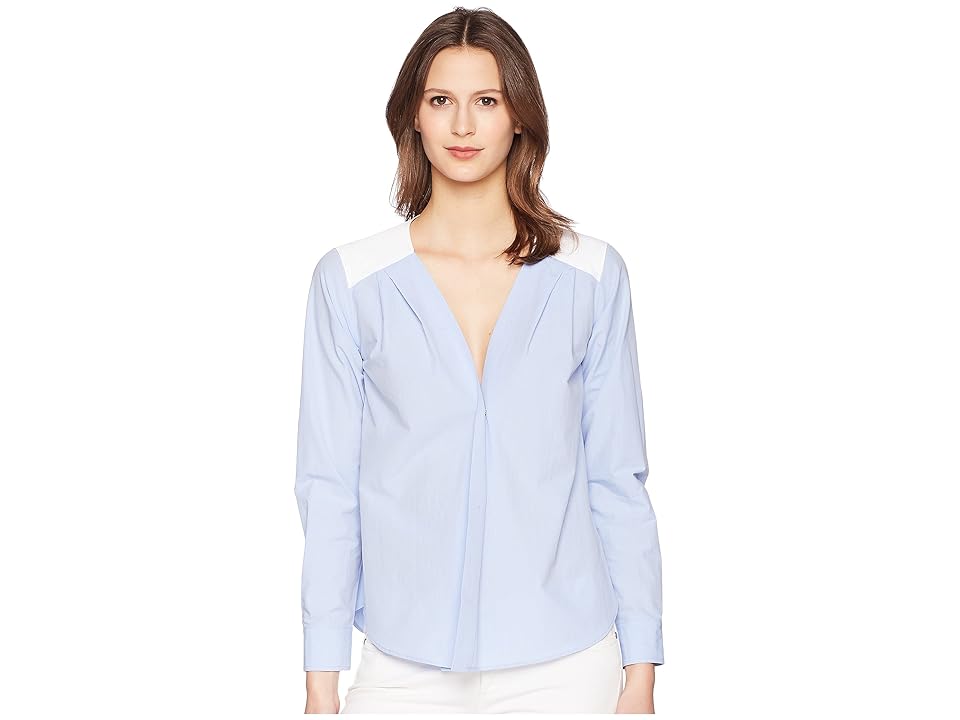 

Jil Sander Navy Long Sleeve Cotton Blouse (Light/Pastel Blue) Women's Blouse, Multi