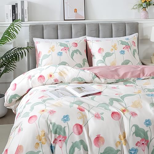 Miniatura 484 de HoneiLife - Juego de funda de edredón floral 100% algodón, 3 piezas, botánica, ropa de cama con cierre de cremallera y lazos en las esquinas