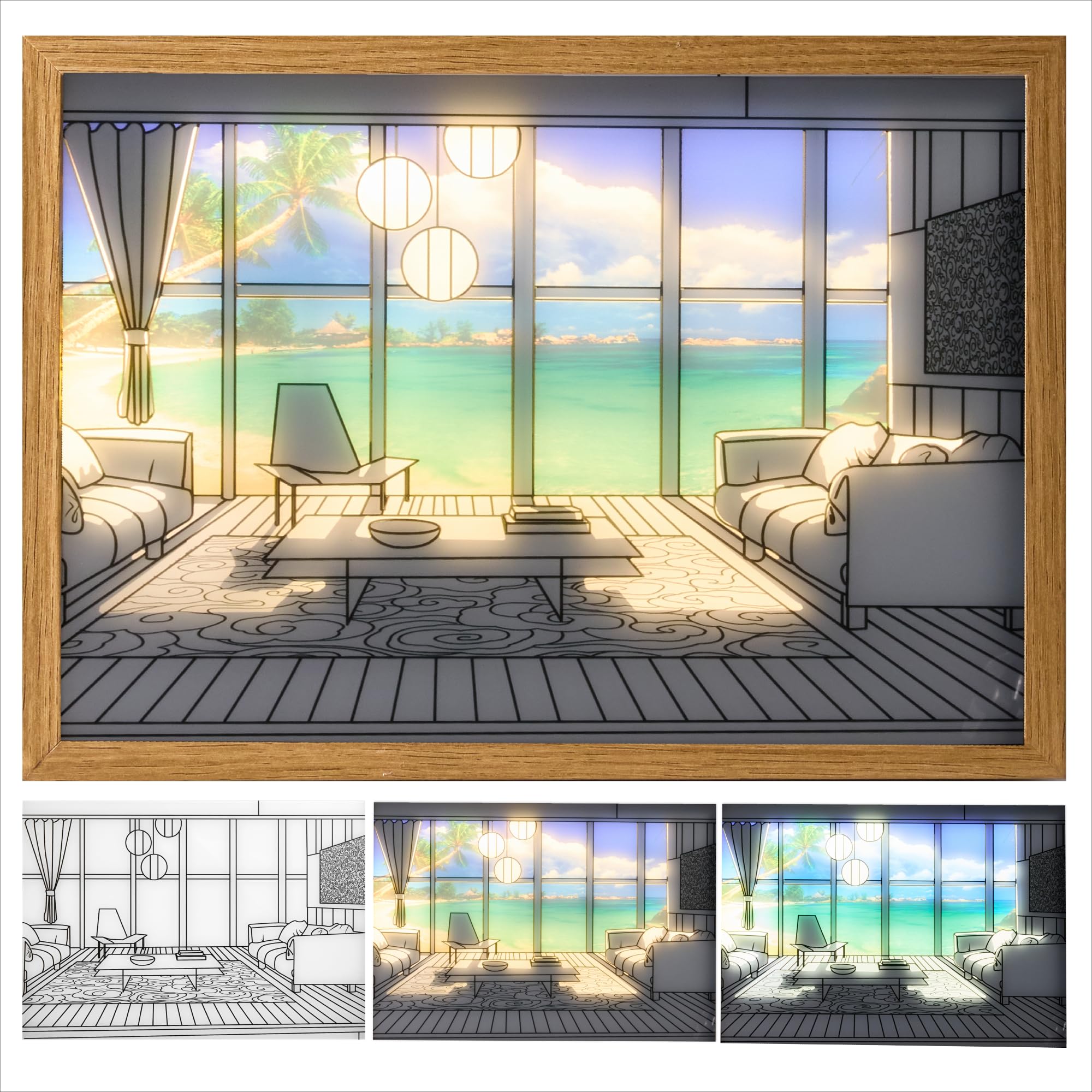 Printers Jack Lighting Painting, Light Up Picture LED Wall Art 3 Colors&9 Levels Available USB Powered LED Lights Decoration, Dimmable for Home, Office, Desktop decorative painting of two scenes