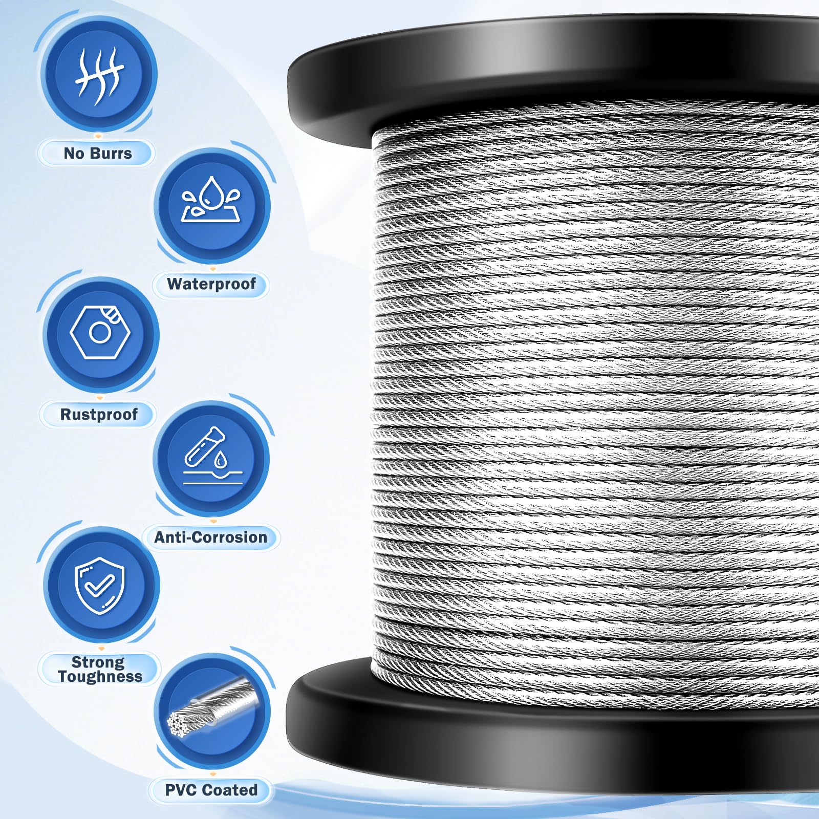 50M 2MM Drahtseil Edelstahl, 80Pcs 304 Stahlseil Kit, Stahlseil mit Ösen, M5 Spannschlösser, Stahlseil Ummantelt & Zeltheringe für Kletterpflanzen, Wäscheleine, String Lichter, Zeltseil