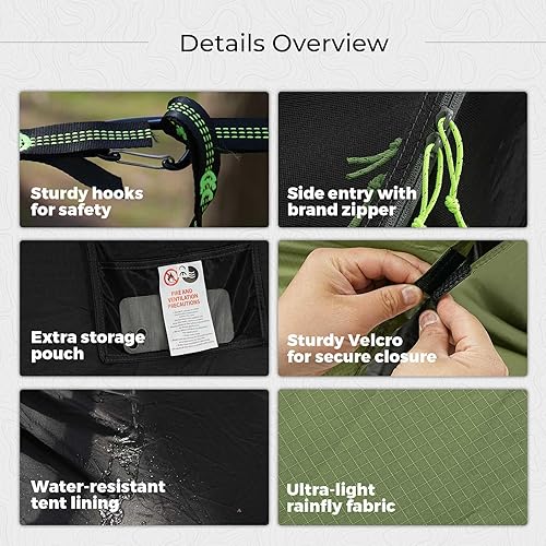 Miniatura 5 de Tienda Hamaca de Camping con Mosquitera y Toldo Impermeable, 3 en 1 Impermeable Ligera Portátil Hamaca para Dormir Anti-Insectos, Equipo de Viaje al